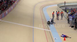 Cyclist survives horrific crash in velodrome race