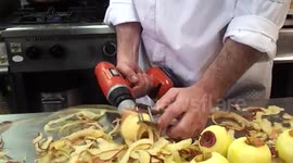 Speed peeling apples with a power drill