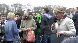 160th University Boat Race, UK - Clare Balding interviews woman/dog