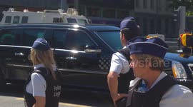 Donald Trump driving between meetings in Brussels