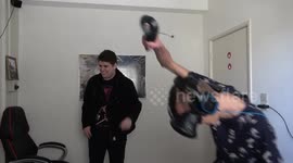 Gamer falls over while playing virtual reality game