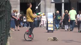 Unicycling juggler has real talent