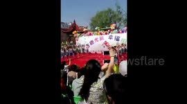 Terrifying moment scenery collapses on children during school show