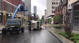 Overturned 18-wheeler in Montreal, Canada