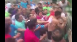 Square dancers fight with basketball player over court