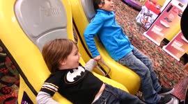 Gavin making funny noises on the Great wolf roller coaster simulator