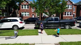 Toddler determined to fly a kite