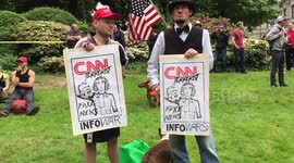 CNN is terrorism signs at Portland pro-Trump free speech rally