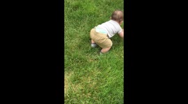 Baby doesn't like crawling on the grass