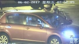 Sleepy driver parks car in the middle of crossroads