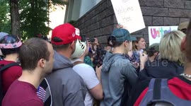 Based Stickman crosses paths with protesters after Portland rally
