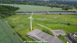 Drone View of Wind Turbine M25 motorway
