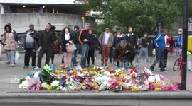 Flower tributes for terrorist victims, London Bridge, London, UK