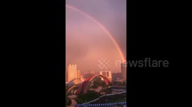Beautiful double rainbow appears after rainstorm in southern China