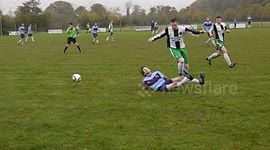 Non league footballer takes comical tumble after standing on ball