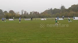 Newsflare Edit - Non league footballer takes comical tumble after standing on ball