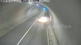 Dramatic moment minibus flips in tunnel