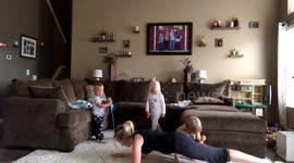 Kids 'sabotage' mother's workout attempt