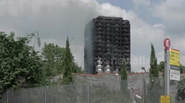 Footage of the shell of Grenfell Tower following today's fire
