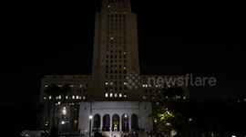 The Bat Signal Is Projected on Los Angeles City Hall