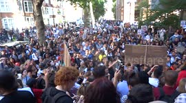 Justice for Grenfell protesters gathered outside Kensington Town Hall in London