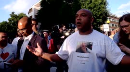 Heated debate between residents outside Grenfell Tower