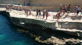 Dog jumping in the Sea
