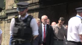 Jeremy Corbyn, Sajid Javid and Theresa May arrive at Finsbury Park Mosque