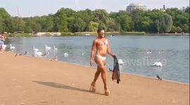 Man parades in bikini and high heels in Hyde Park, London