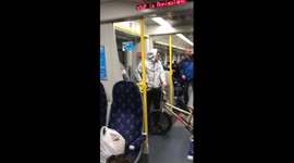 A train fight on 334011 at Anniesland after an Old Firm Rangers Celtic football match in Glasgow