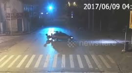 Scooter driver flies onto car roof during crash