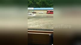 Newsflare Edit - People stuck in restaurant after lightning bolt sends live wire into flood water