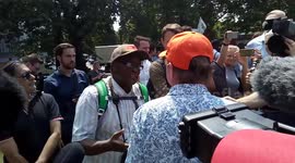 Disagreement between demonstrators at Day of Rage protest in London