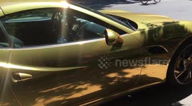 Gold ferrari in Krakow cuty centre