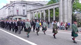 Armed forces day 2017 - Massed pipe Bands lead parade through Aberdeen