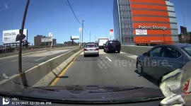 Biker blows thru New York traffic