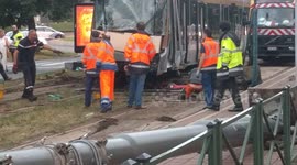 Tram derailed in Brussels hit a massive pole