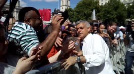 Mayor of London taking a selfies with Londonders at EID festival, in Trafalgar square, London