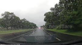 Dashcam of Lightning Strike in Delaware