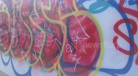More Graffiti on Sidewalk side than Road Center; Redwood City, California