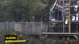 Jumping from a cliff on a zip line