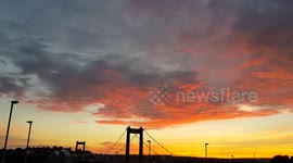 Dramatic sunset over the Tamar Bridge in Plymouth
