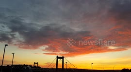 Dramatic sunset over the Tamar Bridge in Plymouth