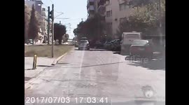 Driving fail. Bike blocked and crashed on a car