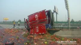Hundreds of watermelons spill on motorway