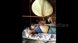 Chinese construction workers make their own electric fan