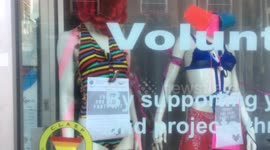 Age concern supporting London Pride, sparkleand rainbow window display
