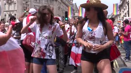 Happy people are dancing at London Pride 2016