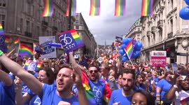 Happy crowd is dancing at London Pride Parade 2016