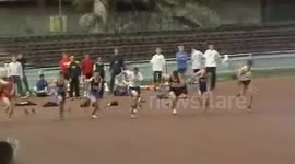 100 metre sprinter hilariously loses balance
